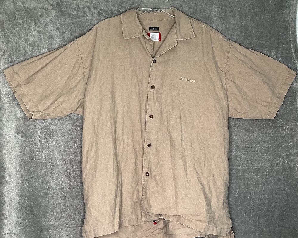 Ecko Unltd ‘The Knute” Mens XL Cotton Blend Button Up Tan Embroidered Shirt